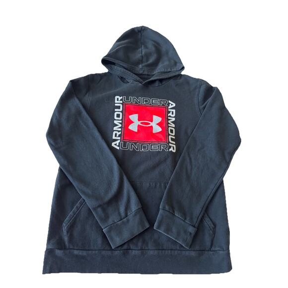 Under Armour Sweater Youth Kids Black Large Pullover Cold Gear Hoodie Pocket - Picture 1 of 11